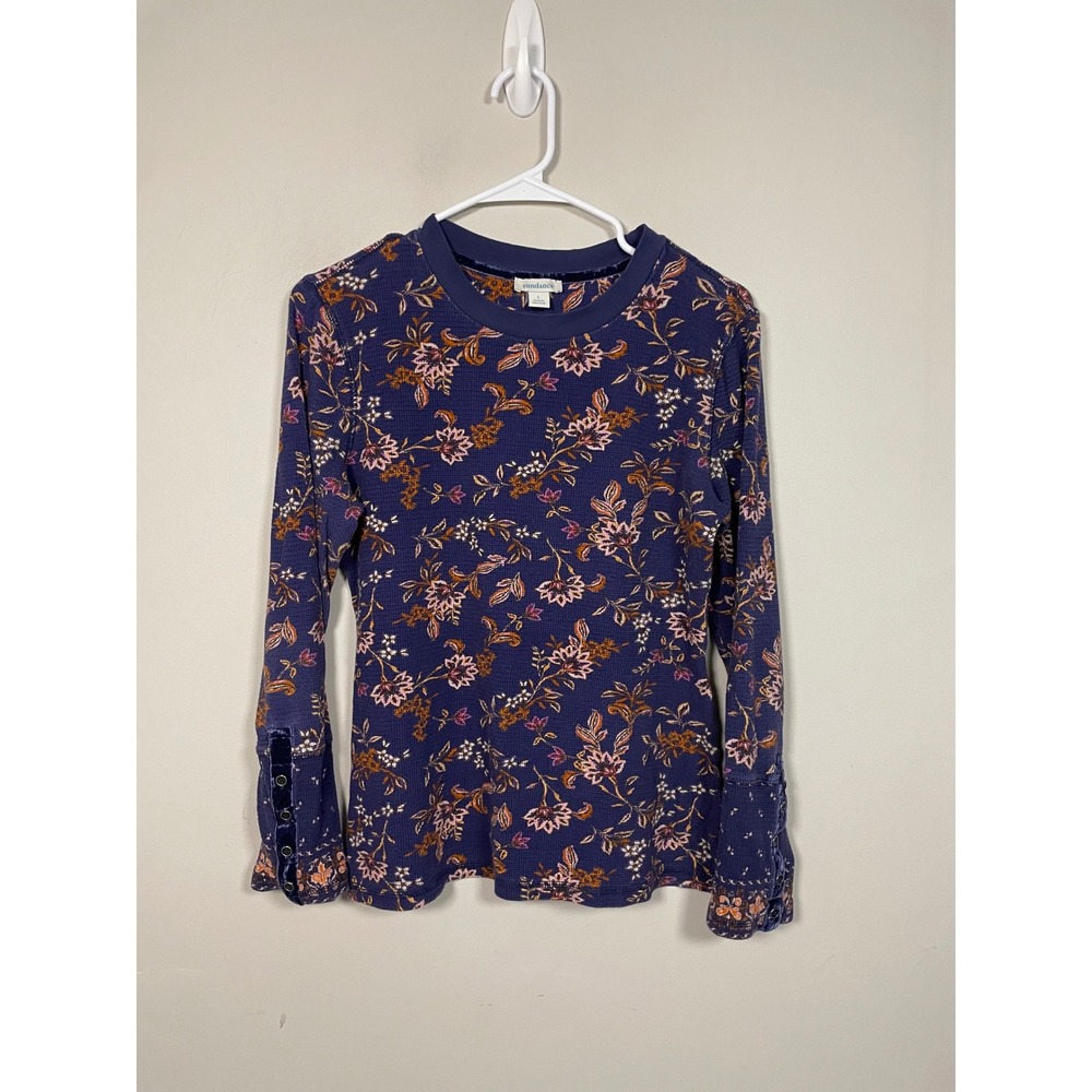Sundance Floral Thermal Waffle Knit Long Sleeve Size Large Boho Fall Casual